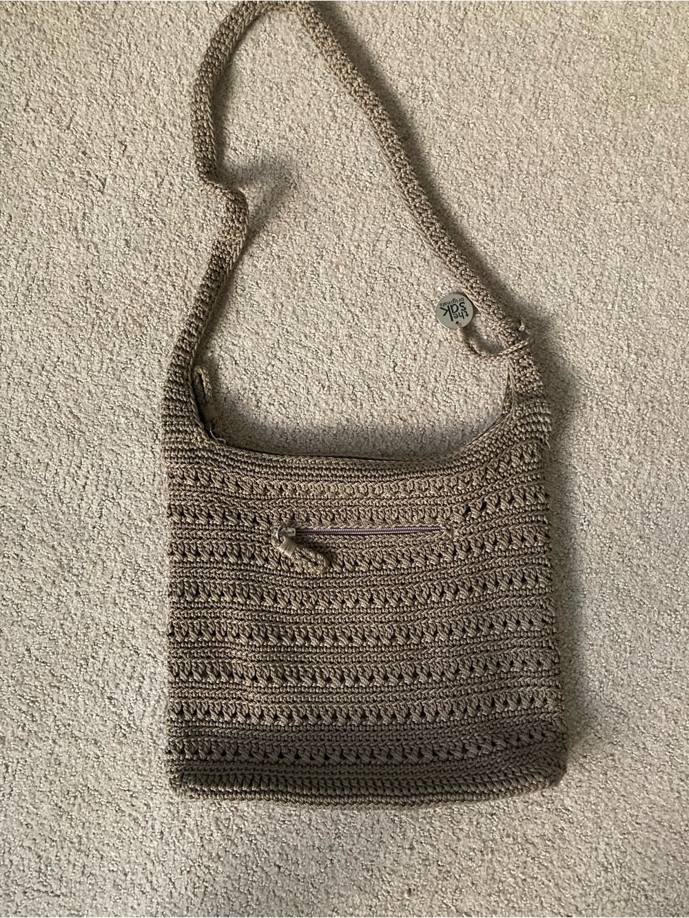 The Sak Crochet Shoulder Bag in Taupe